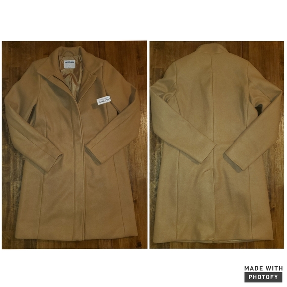 NWT Women's Tan Old Navy Classic Soft Brushed Funnel Neck Long Coat - Picture 5 of 9
